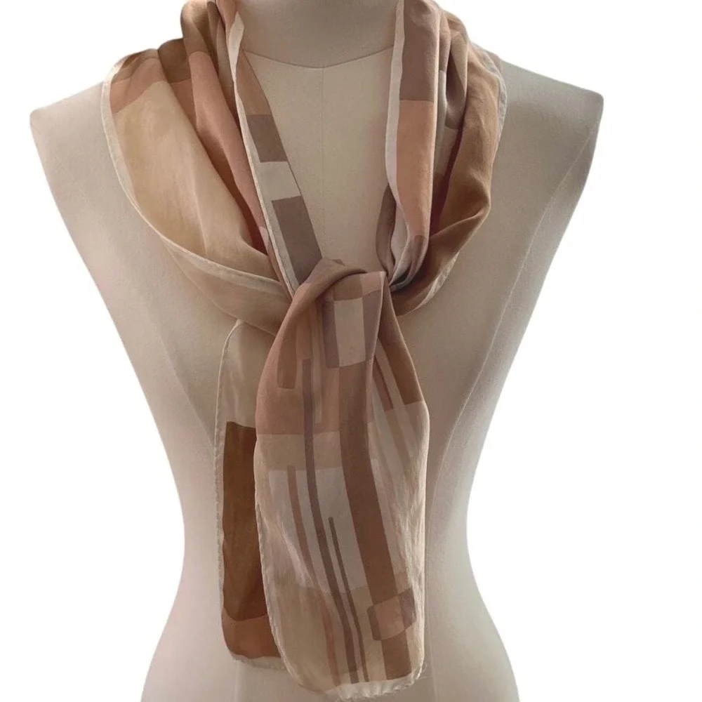 Liz Claiborne Anne Klein Silk Scarf Beige Tan Pink Nuetral‎